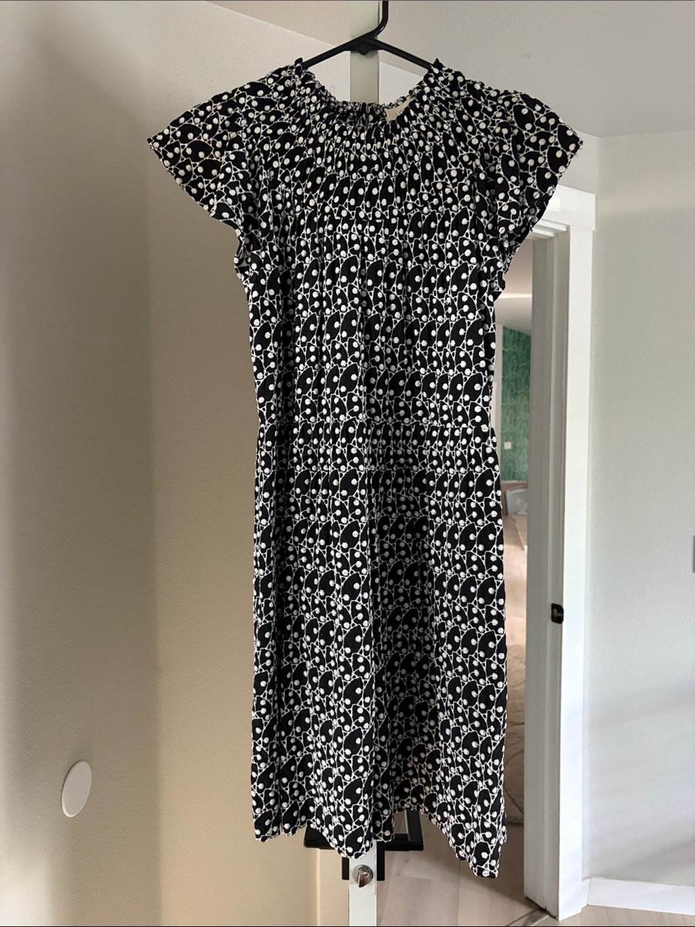 LOFT Black and White Floral Smocked Midi Dress